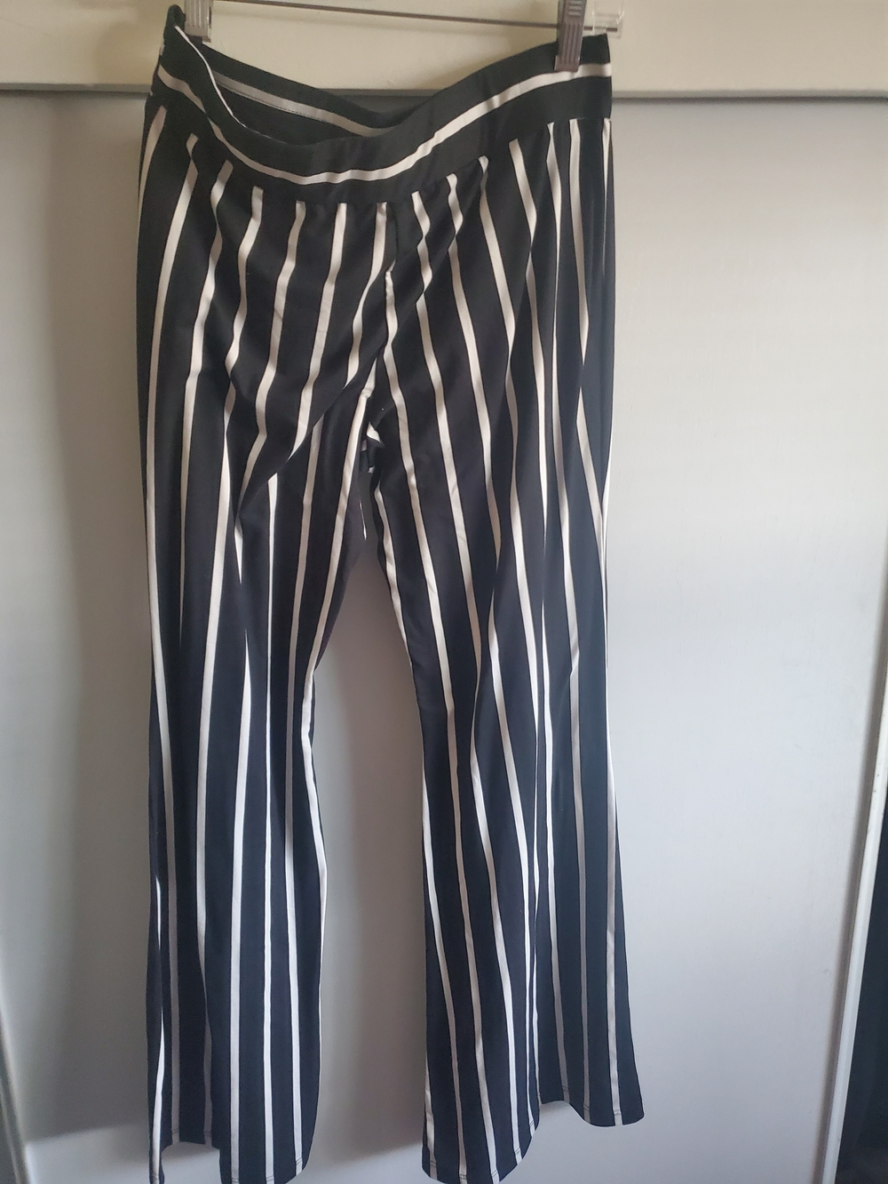 Black & White Vertical Stripe Wide-Leg Pants